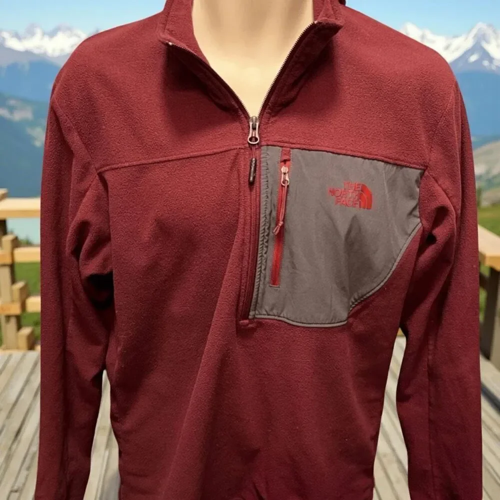 The North Face Tech 100 Half Zip Fleece Sweater Rust/Gray Size Medium